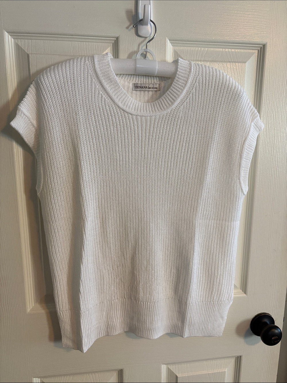 Zenana Outfitters White Sleeveless Ribbed Crewneck Sweater